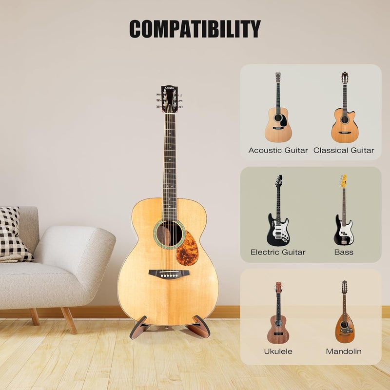 LINRAX GS1 Guitar Stand Floor, Universal Wooden Stand X-Frame, Guitar Holder with Soft Rubber for Acoustic Guitar Classical Guitar Electric Guitar Bass Ukulele Mandolin and More, Guitar Accessories - Image 5
